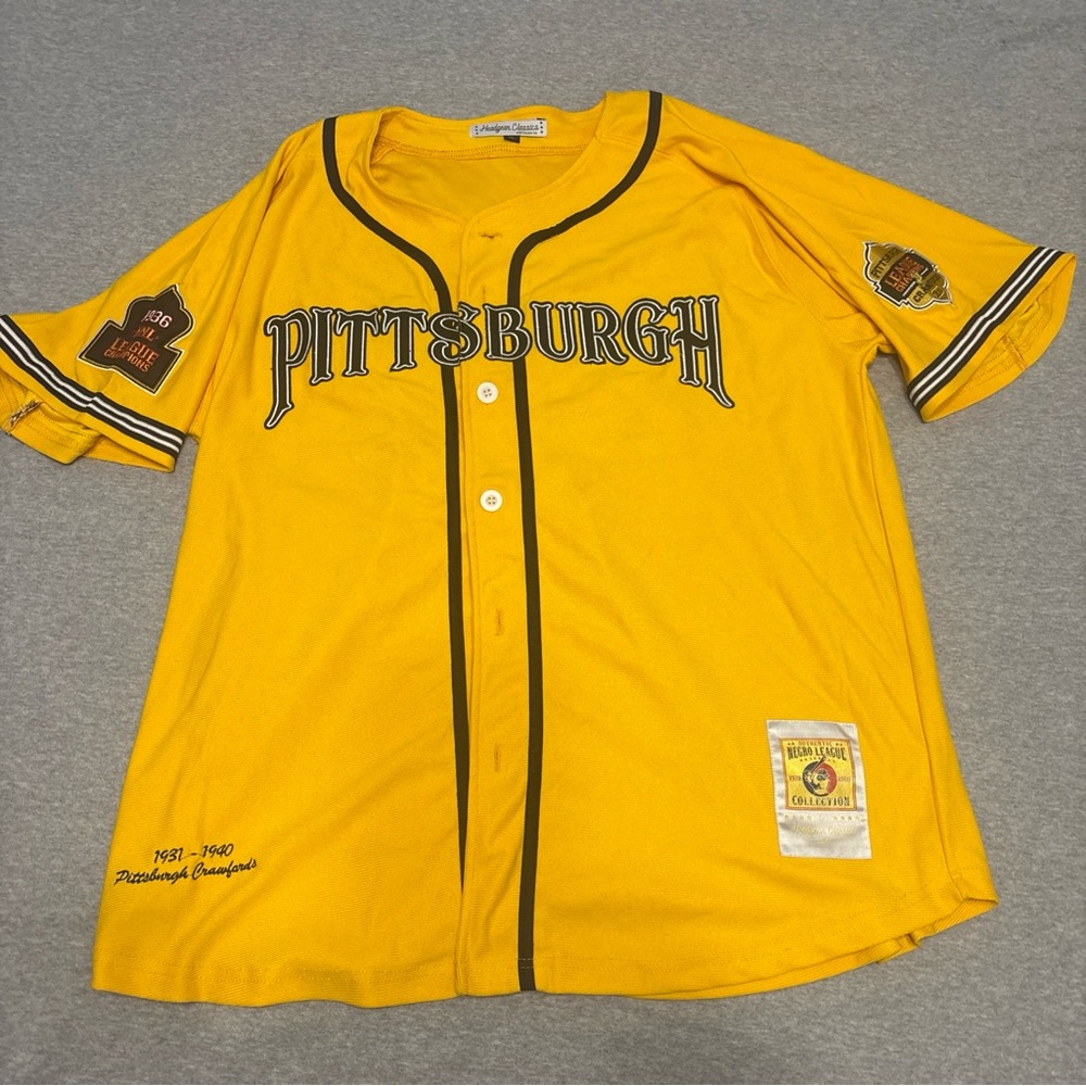 Pittsburg Crawfords Jersey Mens XL yellow Negro League 21 Baseball Headgear